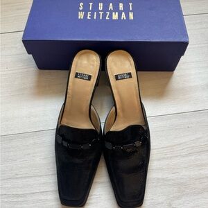 Stuart Weitzman Black Mules with Embellished Detail